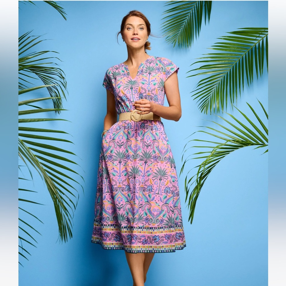 Voile Fit & Flare- Birds and Palms